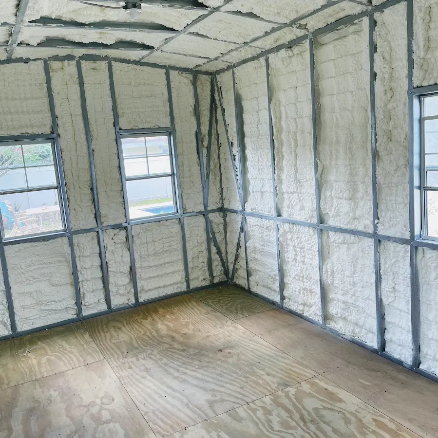Closed-cell spray foam insulation applied to wall cavities in a residential project in Findlay